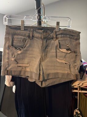 Aeropostale Light Gray Distressed Low-Rise Denim Shorties